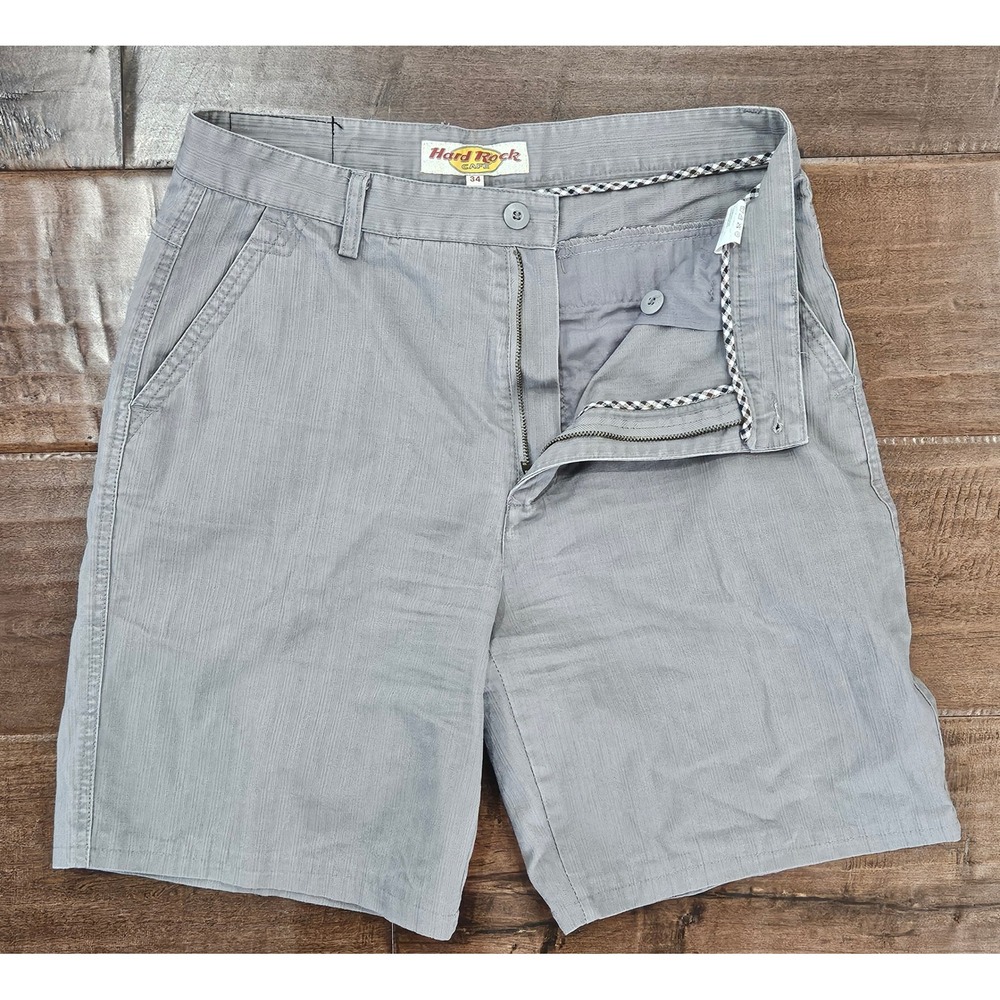 RARE VTG Urban workwear Hard Rock Cafe Grey herringbone Chino Shorts 34 Casual